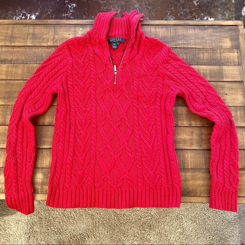 Ralph Lauren Petite red knit half-zip sweater P/M